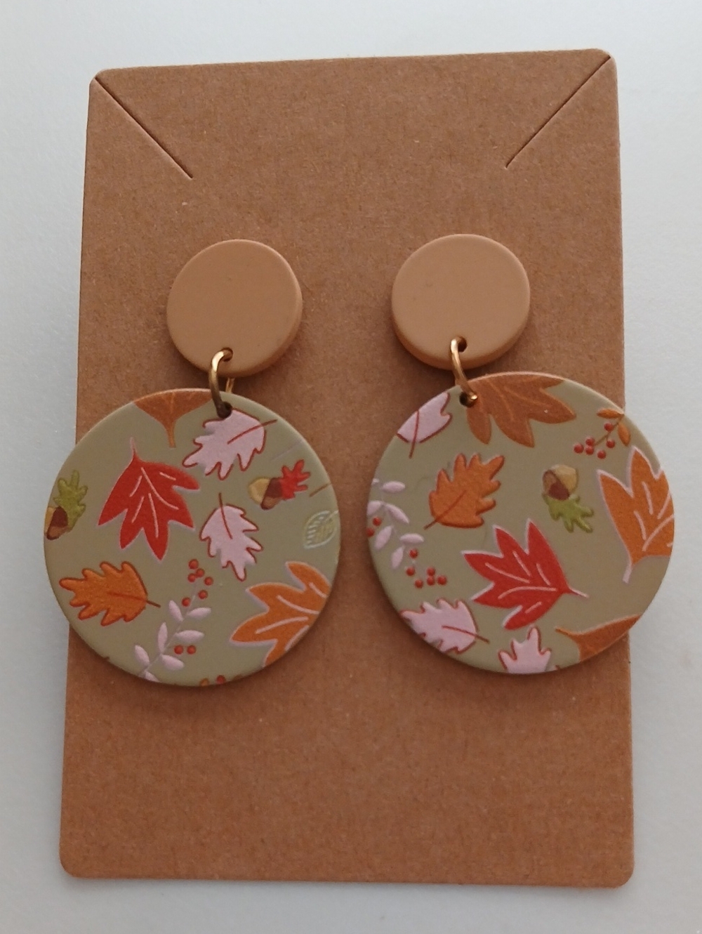 Autumn Leaf Drop Earrings in Beige and Red